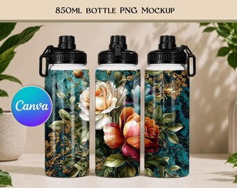 850ml Aluminum Sublimation Bottle Mockup PNG | 850ml Sublimation Canva Mockup | Transparent Product Mockup | Digital Download