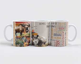 Suid Afrikaanse Renoster 11oz Ceramic Mug Sublimation Design PNG, Afrikaans Mug, South African Renoster PNG, 11oz SA Mug, Saffa keepsake