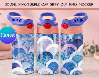 300ml Pink Cap Sippy Cup Mockup PNG | 300ml Pink and purple flip top Sublimation Canva Mockup | Transparent Product Mockup