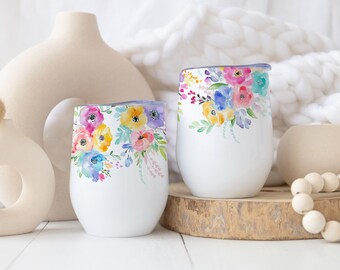 Pastel Watercolor Floral Wine Tumbler Wrap PNG, 12oz Wine Tumbler Wrap
