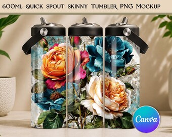 600ml Quick Spout Skinny Tumbler Mockup PNG | 20oz Sublimation Canva Mockup | Transparent Product Mockup | Digital Download