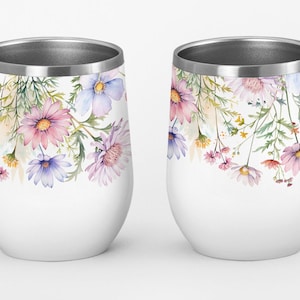 Wildflower Wine Tumbler Wrap PNG, 12oz Wine Tumbler Wrap
