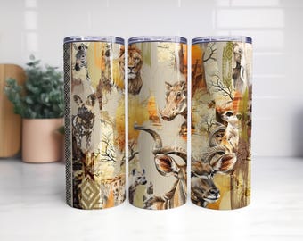 20oz Rustic Wildlife Tumbler Design | Sunset Safari Sublimation PNG | Nature Skinny Tumbler Wrap | Instant Digital Download