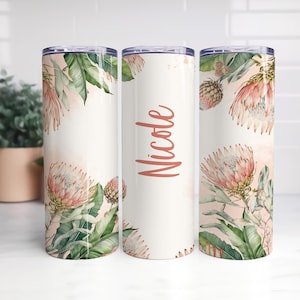 King Protea Tumbler Wrap, Add Your Name/Text Sublimation Design, Pink Protea 20oz Skinny Tumbler Wrap Design PNG, Seamless
