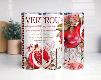 20oz Granaat Tumbler Ontwerp | Afrikaanse Christelike Beker | Vertrou op die Here met jou Hele Hart | Bybelvers Sublimasie PNG
