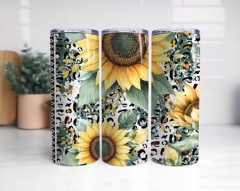 Sunflower Leopard Print 20oz Tumlber Design | Sonneblom Tumbler 20oz Skinny