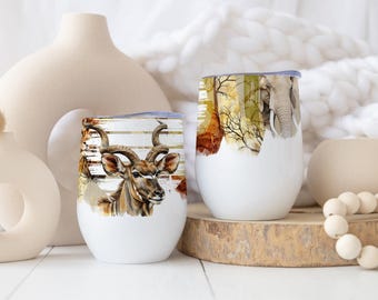 South African Kudu bull Wine Tumbler Wrap PNG, 12oz Wine Tumbler Hunting Wrap