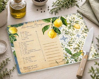 Lemon Meringue Recipe Afrikaans Printable | Suurlemoen Meringue Resep | A4 Kitchen Wall Art | Cutting Board Design | South African Kitchen