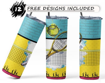 Tennis Skinny Tumbler Sublimation Design PNG, Tennis Tumbler Wrap, Tennis Tumbler PNG, 20oz Skinny Tumbler PNG, Instant Download