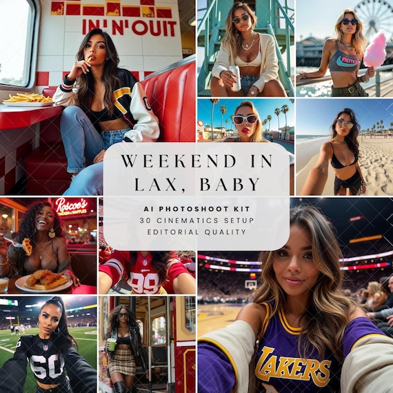 Jet Setting Baddie AI Photoshoot Kit Guide Weekend in LA Luxury Travel Prompts Influencer Toolkit Digital AI Twin Branding Pack for Creators