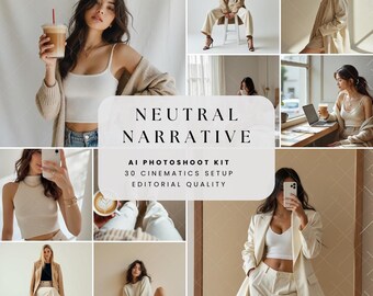 Narration neutre - Guide du kit de séance photo IA Instructions de marque épurées et minimalistes Pack éditorial AI Twin pour entraîneurs Boîte à outils numérique pour créateurs