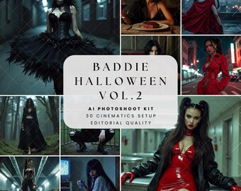 Guide du kit de séance photo IA d'Horror Baddie, vol.2 Halloween effrayant, horreur, IA, invites Boîte à outils de l'influenceur, double IA numérique pour créateurs
