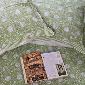 Parure de lit en coton imprimé Jaipuri Hand Block : drap de lit floral king size