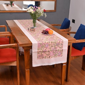 Pink Block Print Table Runner Cotton Table Runner for Dining Table Runner Hand Block Printed Runner, Party/ Wedding Event Table Decor Runner