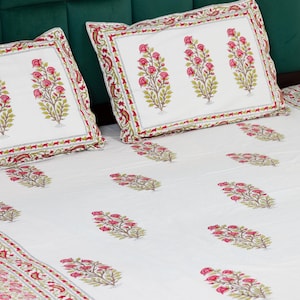 Jaipuri Multicolor Hand Block Printed Cotton Bed Cover with Two Pillow Cases, Floral Bed Cover, Handmade Bedsheet, Home Decor Gifts For Her