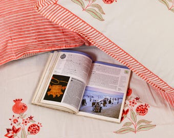Juego de cama de algodón con estampado a mano: colcha india floral tamaño king