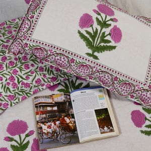 108x108 Traditional Block Printed Cotton Bed Cover, Bedsheet with Two Pillow Cases, Floral Design Handmade Bedsheet, Home Decor Gift for Her