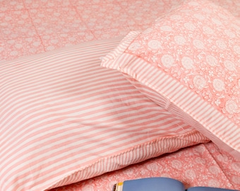 Hand Block Printed Cotton Bed Cover Set: King Size Floral Bedspread