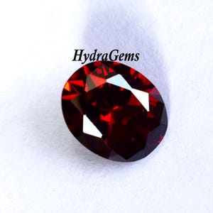 K&ouml;nnte beinhalten: Ein facettierter, oval geformter, tiefroter Edelstein. Der Edelstein hat mehrere reflektierende Oberfl&auml;chen, die helle Glanzlichter erzeugen. Der Text "HydraGems" ist in schwarzer, kursiver Schrift &uuml;ber dem Edelstein gedruckt. Der Edelstein befindet sich auf wei&szlig;em Hintergrund.