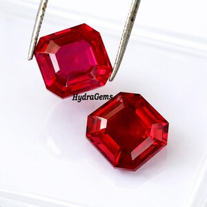 Par de rubíes rojos birmanos naturales raros de corte radiante (8-10 ct). Gemas sueltas de color rojo de primera calidad para joyería personalizada y creaciones de diseñadores.