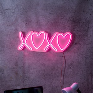 XOXO Pink Neon Sign - Neon Sign Wall Decor - Handmade Neon Wall Sign - Tic Tac Toe Neon -  Neon Sign Wall Art - Pink Hugs and Kisses Neon