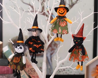 Handmade Black Cat Pumpkin Plush Hanging Halloween Decor - Halloween Ornaments Felt - Hanging Halloween Decorations