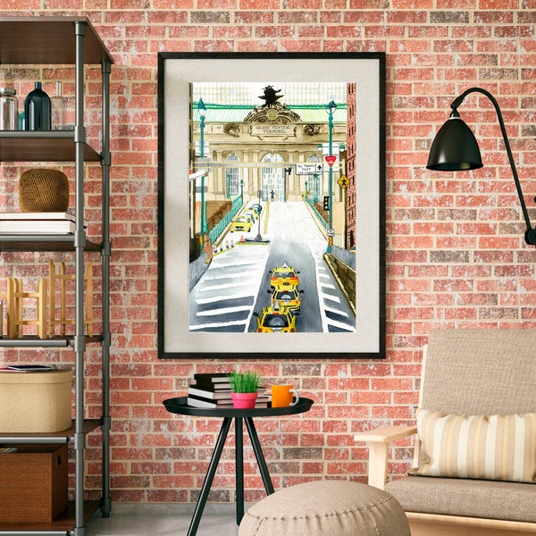 NYC Cab Watercolor Art | Grand Central Station Print | Instant Download