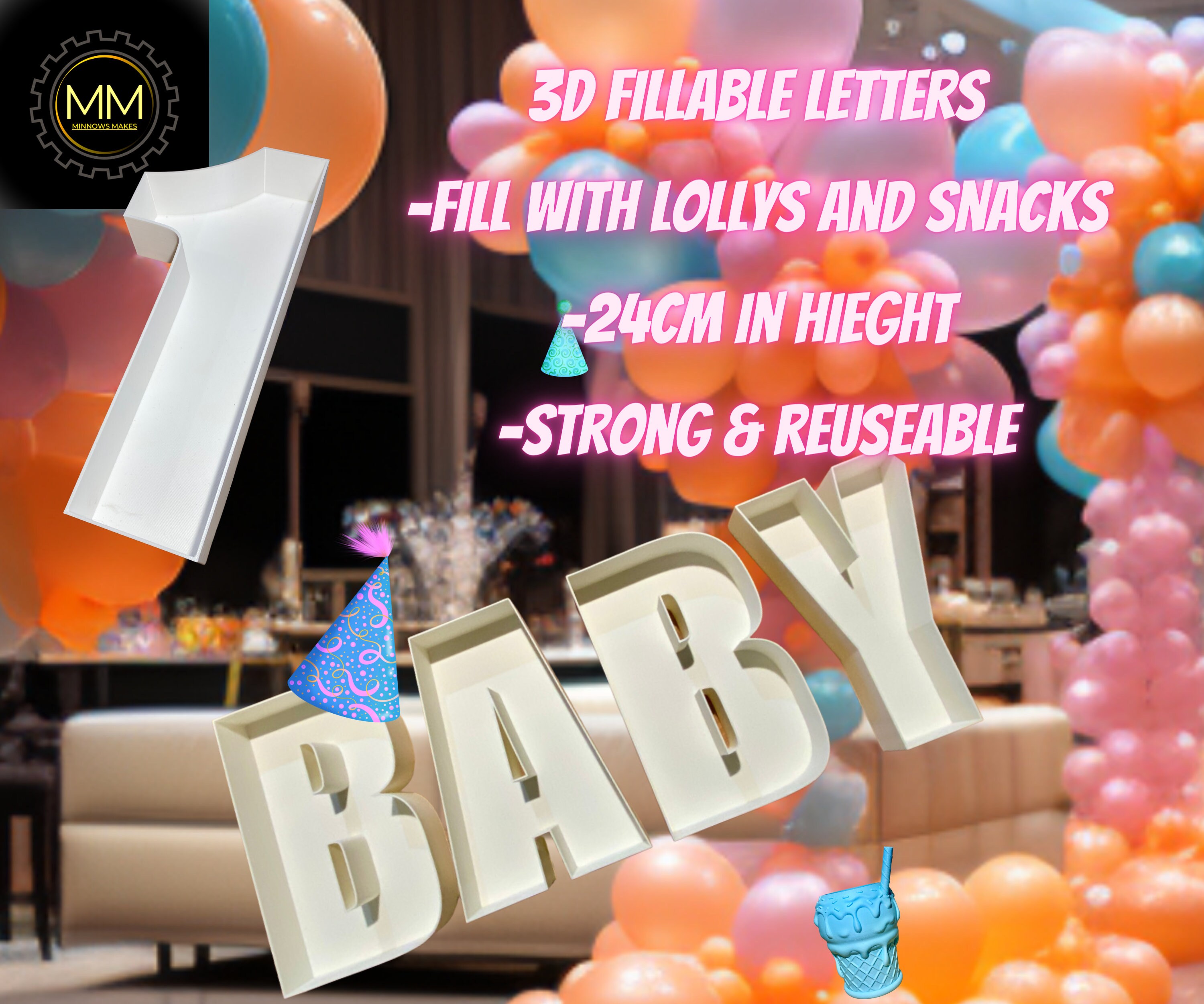 Fillable PLAY Letters, 3 Sizes, Acrylic Fillable Letters, Playroom