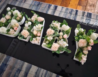 white letter serving tray , fillable letter box , fillable number box , reuseable charcuterie letters , food letter tray , floral design
