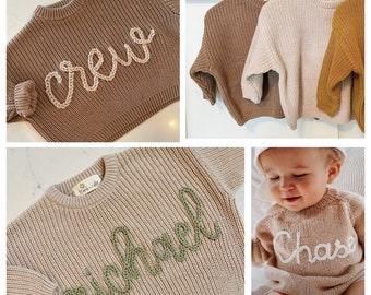 Aangepaste naam babytrui, gepersonaliseerde geborduurde babynaam trui, schattige peuters naam trui, cadeaus voor babyshower, Kerstmis, verjaardag