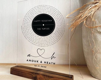 Canción de grabación de vinilo personalizada con soporte de placa de letras, impresión de arte de letras de canciones personalizadas, regalo de compromiso de boda para pareja única