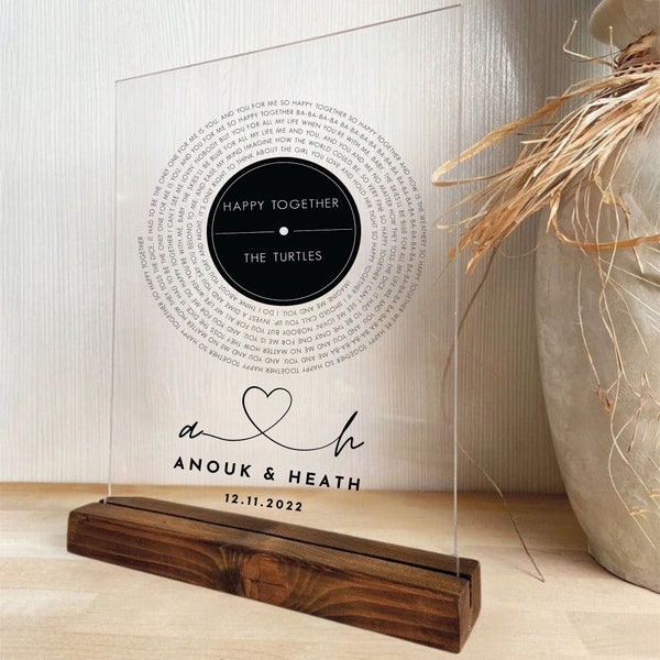 Personalized Vinyl Record Song with Lyrics Plaque Stand, Custom Song Lyrics Art Print, Wedding Engagement Gift for Couple Unique
