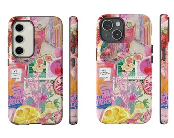 Jolie coque de portable typographie fruit floral pour album pour iPhone 15 14 13 Pro Max, Samsung Galaxy S24, S24 Ultra Plus, coque de téléphone collage iPhone