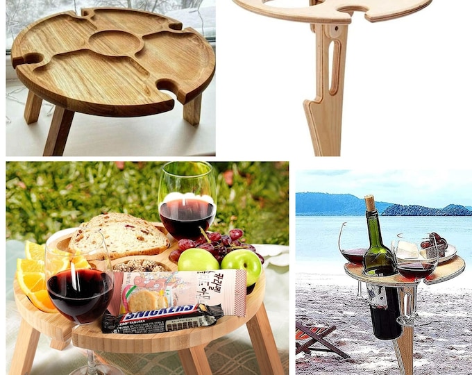 Table à vin de pique-nique personnalisée, table de pique-nique à vin extérieure pliante, planche de charcuterie, cadeau de pendaison de crémaillère pour jardin, amateur de camping sur la plage