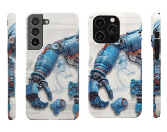 Robot Arm Concept Blueprint Phone Case for iPhone 15 14 13 Pro Max, Samsung Galaxy S24 S23 S22 Ultra Plus, Protective Cover