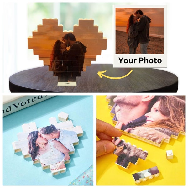Custom Photo Building Block with Stand, Personalized Photo Building Brick Puzzle Heart, Home Decor, Wedding Gift for Couple, Mother Day Gift