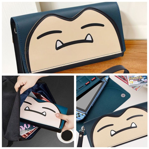 Cute Travel Case Pouch for Nintendo Switch, Switch OLED, Switch Lite, Leather Switch Carrying Slim Case with Strap, NS Switch Accessories