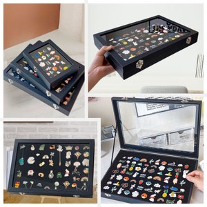 Pin Collection Display Box Dustproof Glass Large Capacity Badge Display Case  Easy Cleaning for Military Medal for Badge