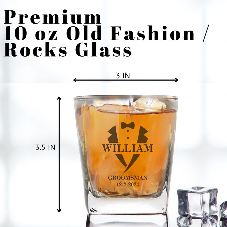 Personalized Groomsman Whiskey Glass, Engraved Old Fashioned Rocks Glasses, Wedding Shot Glasses, Best Man Groomsmen Proposal Gifts image 2