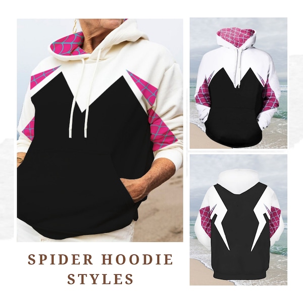 Pink Spider Hoodie, Ghost Spider Hoodie for Girl, Spider Gwen Sweatshirt, Hooded Pullover Streetwear, Spider Girl Costume