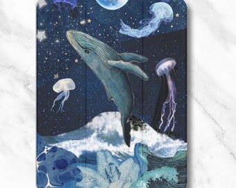 Cute Aesthetic Whale Scrapbook iPad Case with Pen Slot, Clear iPad Pro Cover, Case for iPad Pro 12 11, iPad 10 9, iPad Air 5 4, iPad Mini