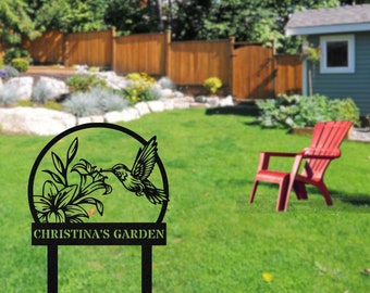 Gepersonaliseerde Hummingbird Metal Garden Stake, Custom Name Garden Decor, Metal Yard Garden Name Sign, Garden Decor Art, Cadeau voor tuinman