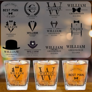Personalized Groomsman Whiskey Glass, Engraved Old Fashioned Rocks Glasses, Wedding Shot Glasses, Best Man Groomsmen Proposal Gifts image 1