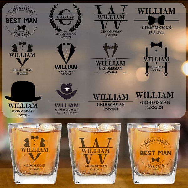 Personalized Groomsman Whiskey Glass, Engraved Old Fashioned Rocks Glasses, Wedding Shot Glasses, Best Man Groomsmen Proposal Gifts