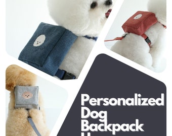 Personalized Cute Dog Backpack Harness with your Dog Name Custom Print, Pet Backpack Back-Clip Harness