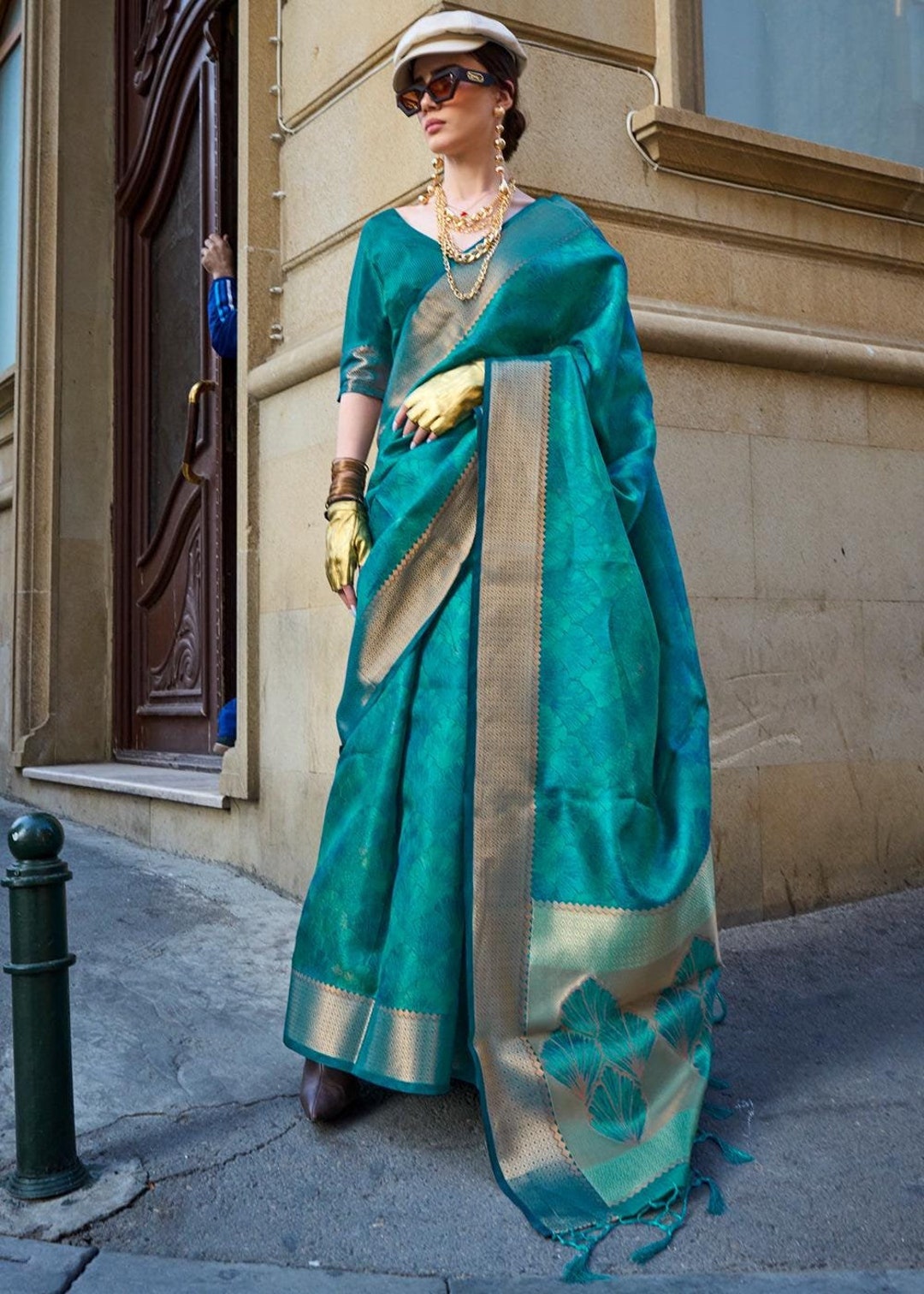 Blue Art Silk Peacock Design Embroidery Party Wear Saree