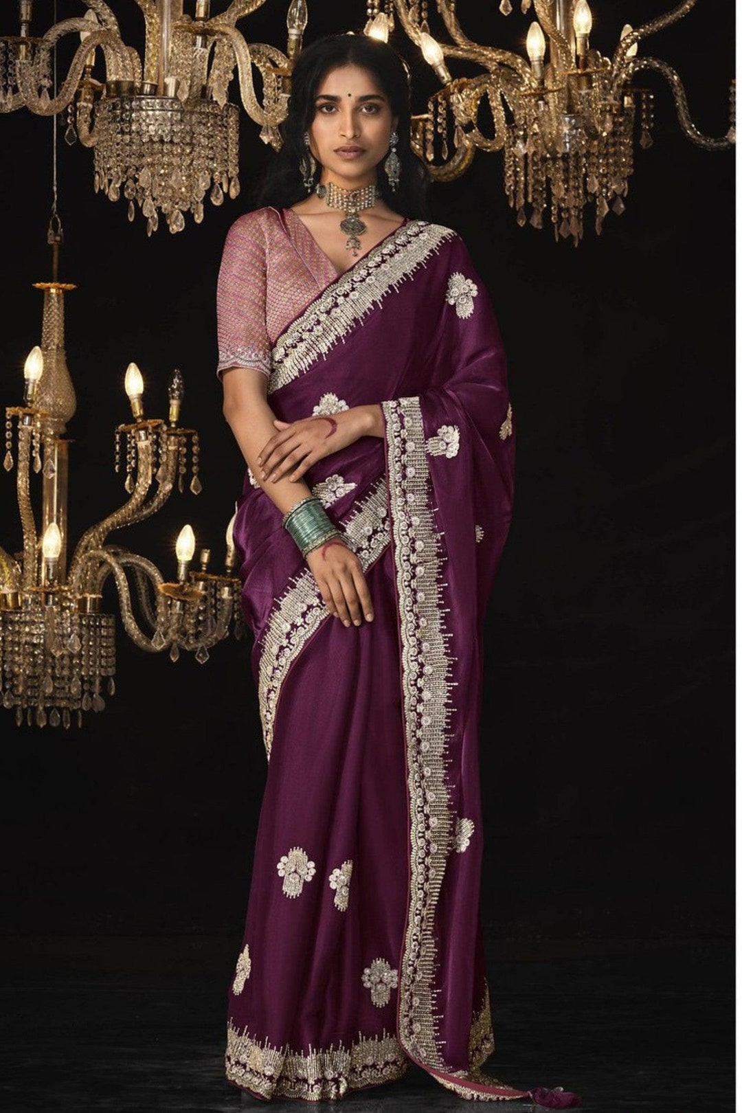 Champagne Fancy Tissue Silk Ready to wear/Easy Saree