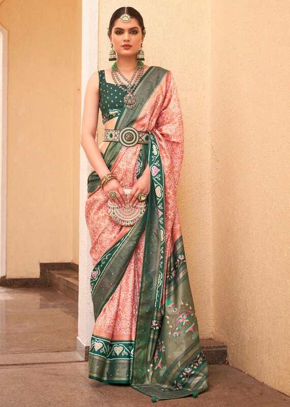 Plum Peace and Green Soft Patola Silk Classic Saree With Contrast Designer  Blouse for Women Wedding, Party, Casual, Festive Wear Saree - Etsy