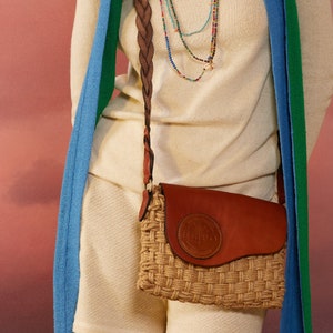 Handmade Envelope Jute Bag, Weave Shoulder Crossbody Handwoven Jute Bag, Fashion Vegan Jute and Leather Shoulder Crossbody Bag,Messenger Bag