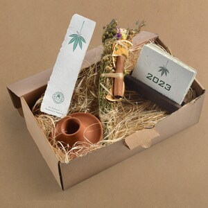 Incense, Hand-made 2023 Calendar Gift Set, 1 Hand-made 2023 Calendar, 1 Incense Bundle, 1 Bookmarker, 1 Ceramic Incense Holder